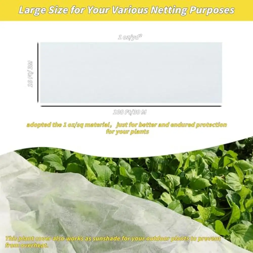 Winter Frost Protection Plant Covers 10x100 FT 1oz/yd&sup2; Floating Row Cover Blanket Cold Weather Garden Vegetables Fruit Trees