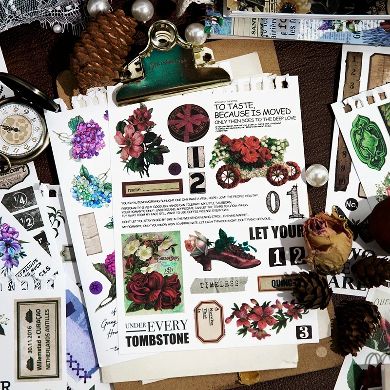 

50Sheets Stickers Vintage Life Book Series Long Valley Deep Wind DIY Handbook Decoration Supplies PET Scrapbook 130*182mm