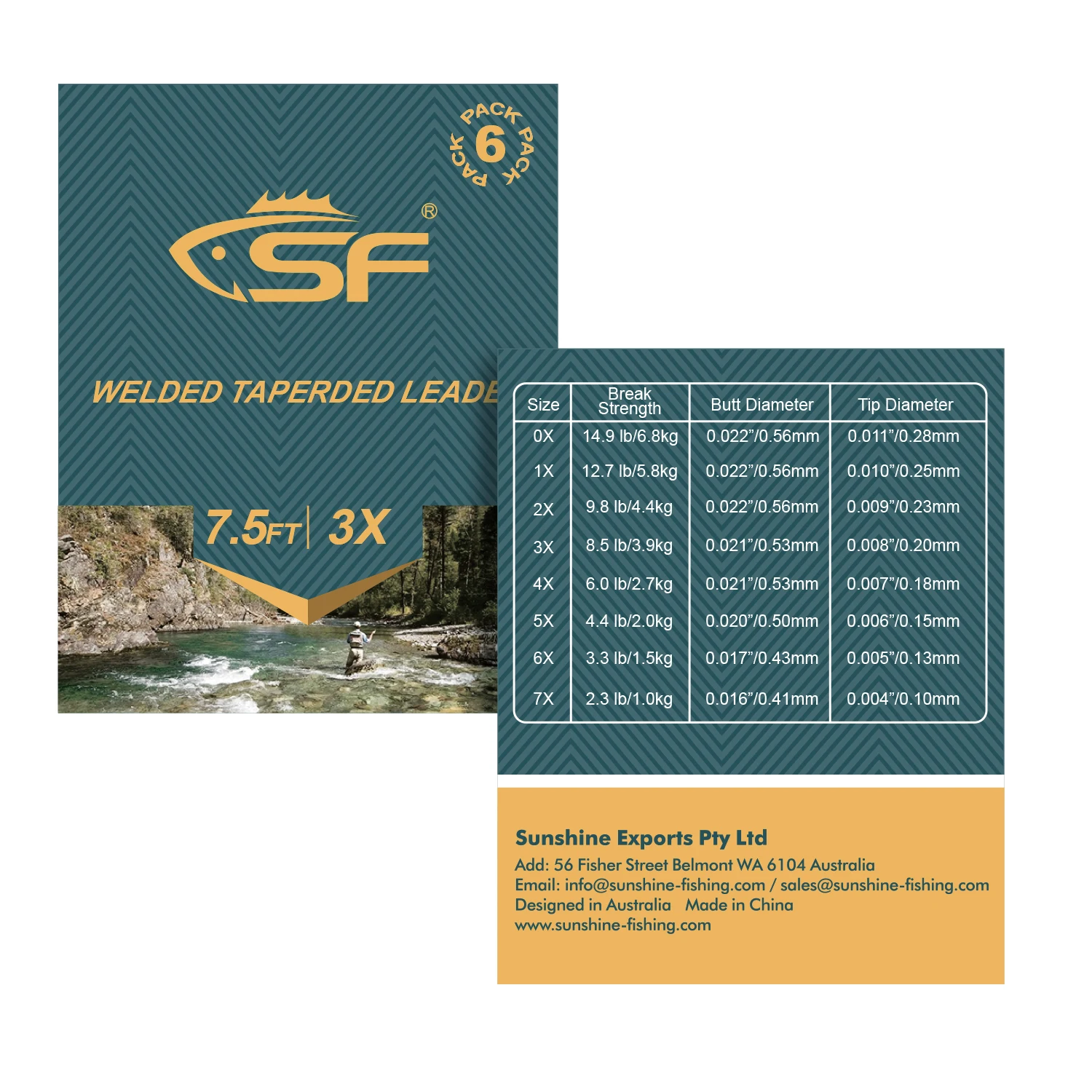 SF Welded Tapered Leader Fly Fishing with Loop Nylon 9/7.5ft Fishing Leader ( 6 PCS)