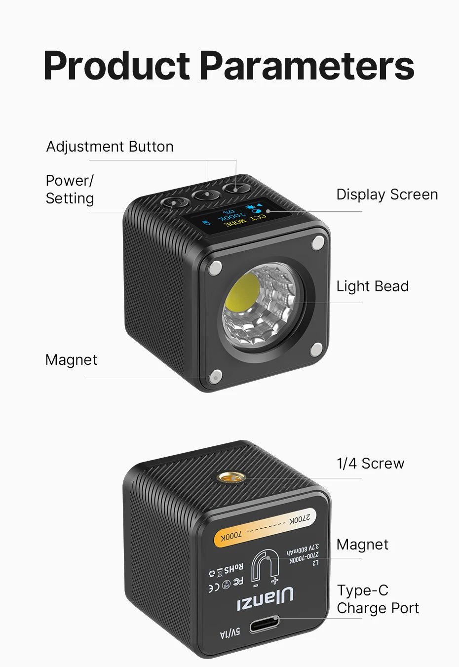 L2 Bi Color COB Mini Video Light Dimmable 2700K-7000K Camera Light CRI 95+ LED P
