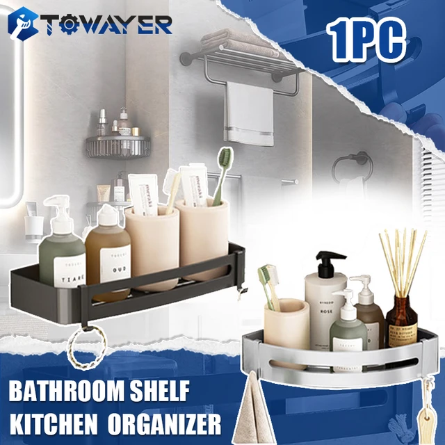 1PC Bathroom Shelf Kitchen Storage Organizer Aluminum Alloy Shampoo Rack  Shower Shelf Bathroom Accessories No Drill Shelf - AliExpress
