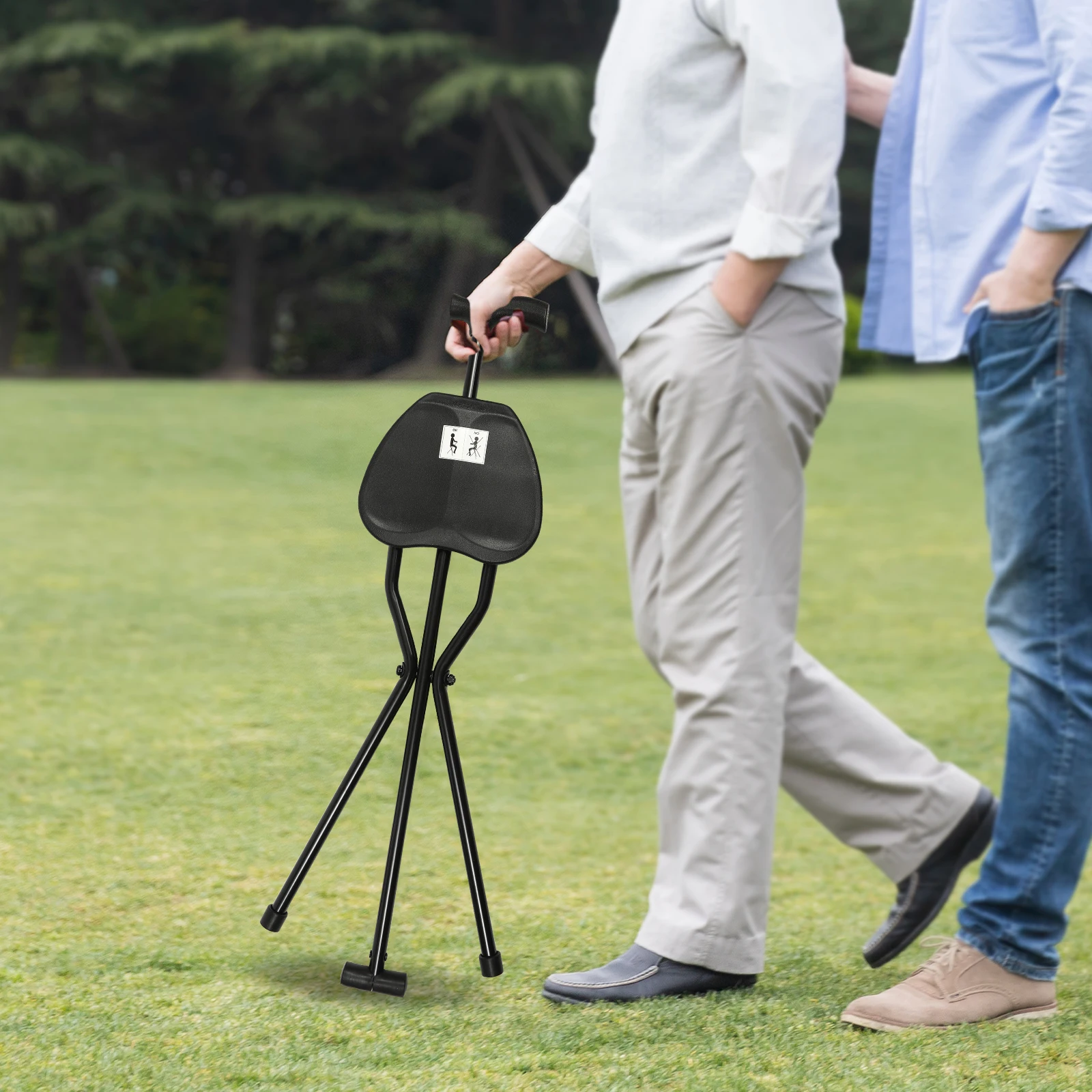 Portable Folding Cane with Seat Travel Cane Chair Walking Cane Walking Chair Walking Stick Walking Stool Load 249.12lbs Black 5