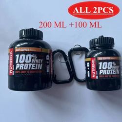 Portable Mini Protein Powder Bottle with Keychain Funnel and Medicine Box for Outdoor Sport Storage (NUTR 100ml and 200ml)