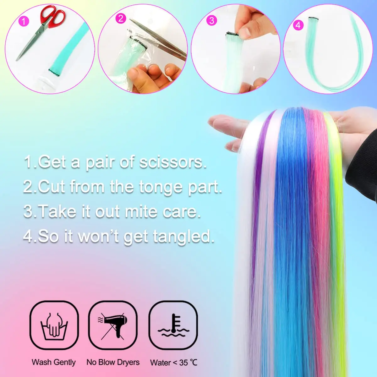 10PCS Colored Synthetic Hair Extensions Clip in Colorful Hair Extensions Rainbow for Kids Women's Gifts hair extensions