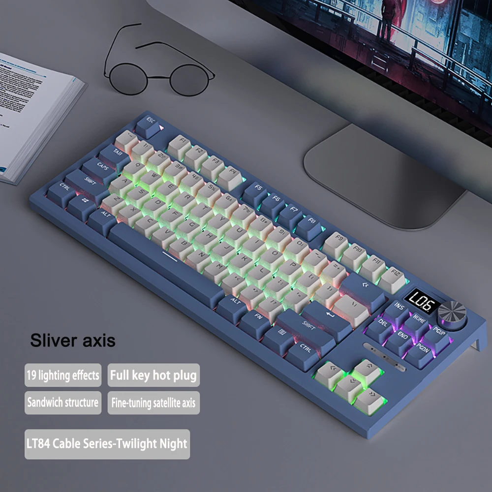 

2.4G/BT5.0 Type-C Wired Mechanical Gaming Keyboard LT84 84-Key RGB Lighting Effect Wireless Mechanical Keyboard Hot-Swappable