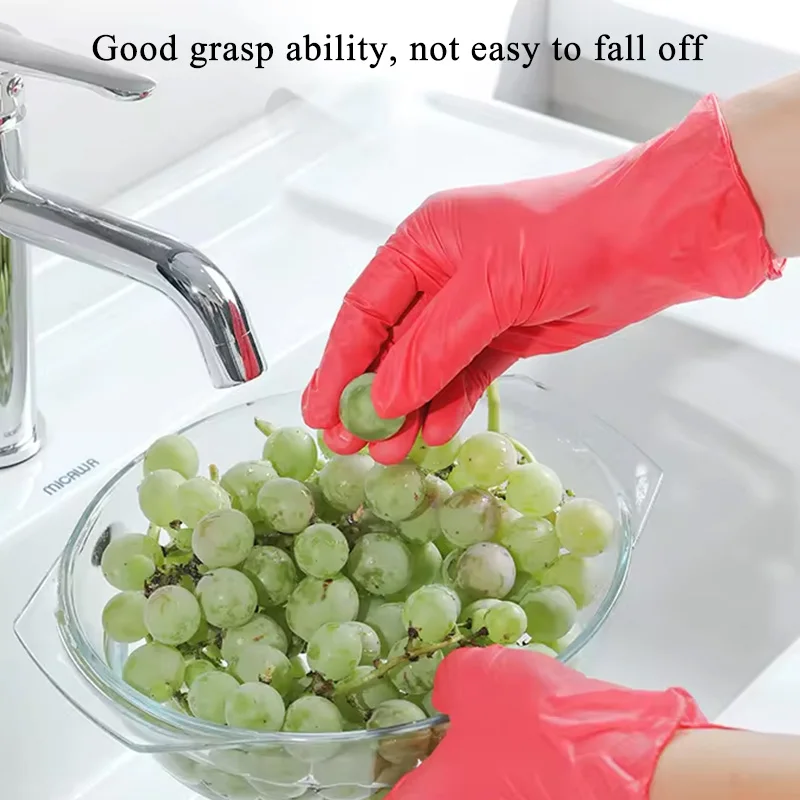 Disposable Gloves 20/60/100PCS Red Disposable Nitrile Gloves Household Waterproof Nitrile Gloves Pet Bathing Kitchen Dishwashing Cleaning Tools