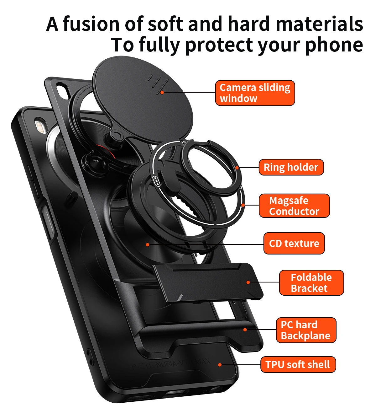Enhanced Protective Phone Case with Slide Cover and Rotating Magnetic Ring Holder