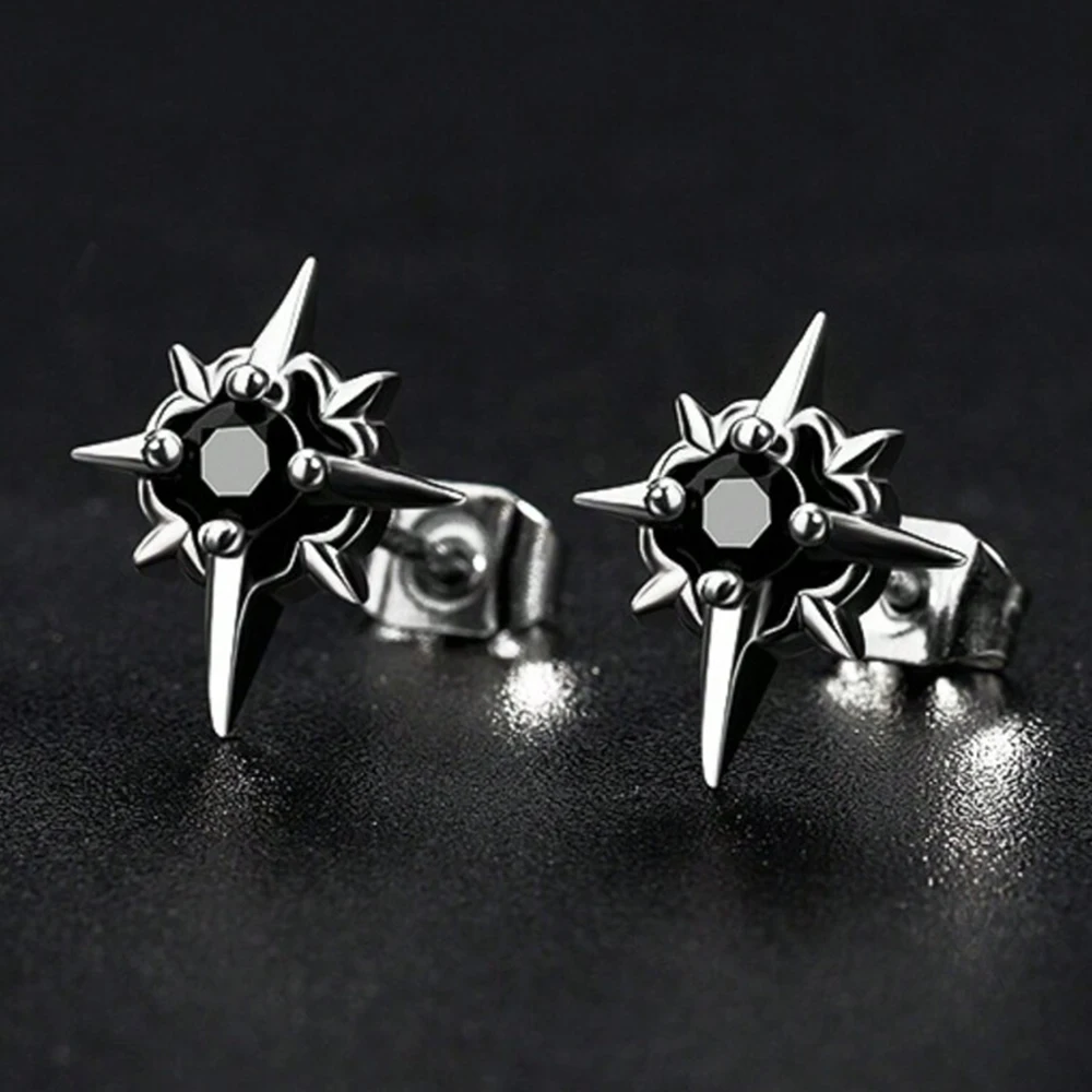 CZ Metal Star Earring Stud For Men Women Hip Hop Style Antique Silver Color Start Clear Crystal Couple Post Earrings