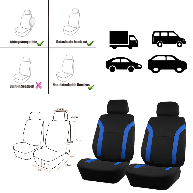 AUTO PLUS Sport Universele Polyester Autostoel Cover Set Fit Meest Auto Effen Stof Bicolor Stijlvolle Auto Accessoires Seat Protector