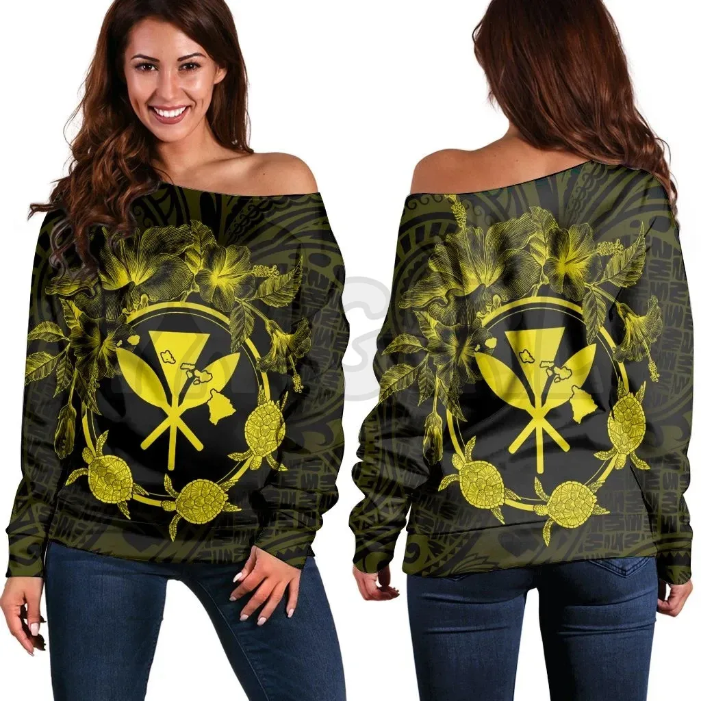 

YX GIRL Hawaii Kanaka Turtle Hibiscus Polynesian Yellow 3D Printed Novelty Women Casual Long Sleeve Sweater Pullover