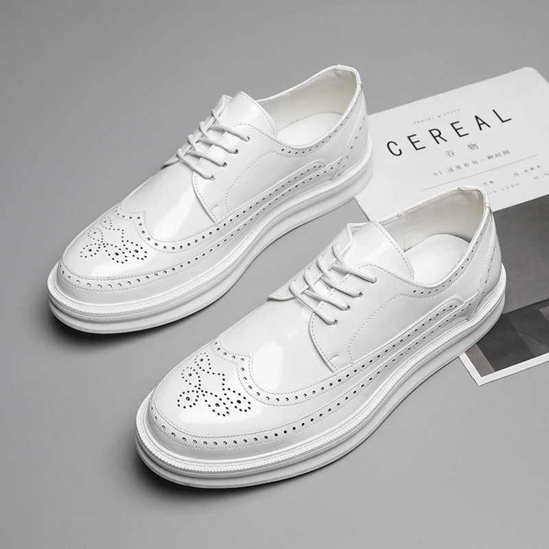 Men Derby Shoes White Dress Men Business Patent Leather Shoes Party Flat Classic Formal Fashion Leather Leisure