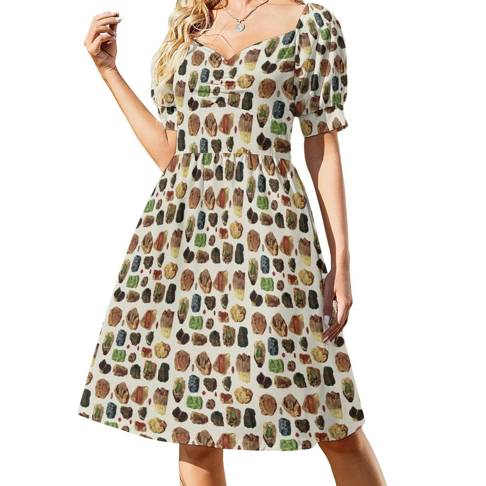 thumbnail image 1 of Vestido vintage de manga corta con gemas y minerales, ropa de mujer, vestidos de verano para mujer ., 1 of 7