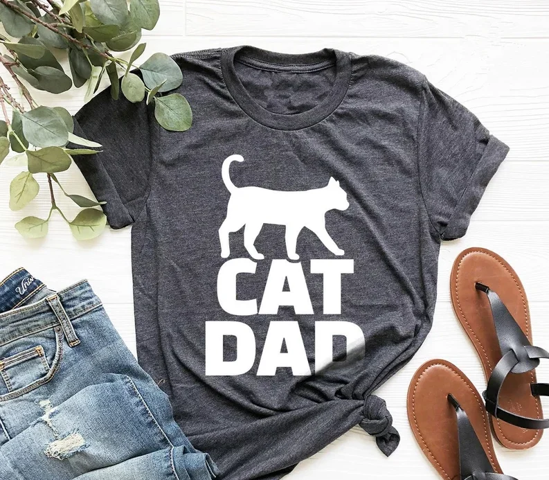 

Cat Dad Fathers Day Gifts For Dad T-Shirt Fathers Day Cat Lover For Dad For Himb 100% Cotton Short Sleeve Top Tees O Neck goth