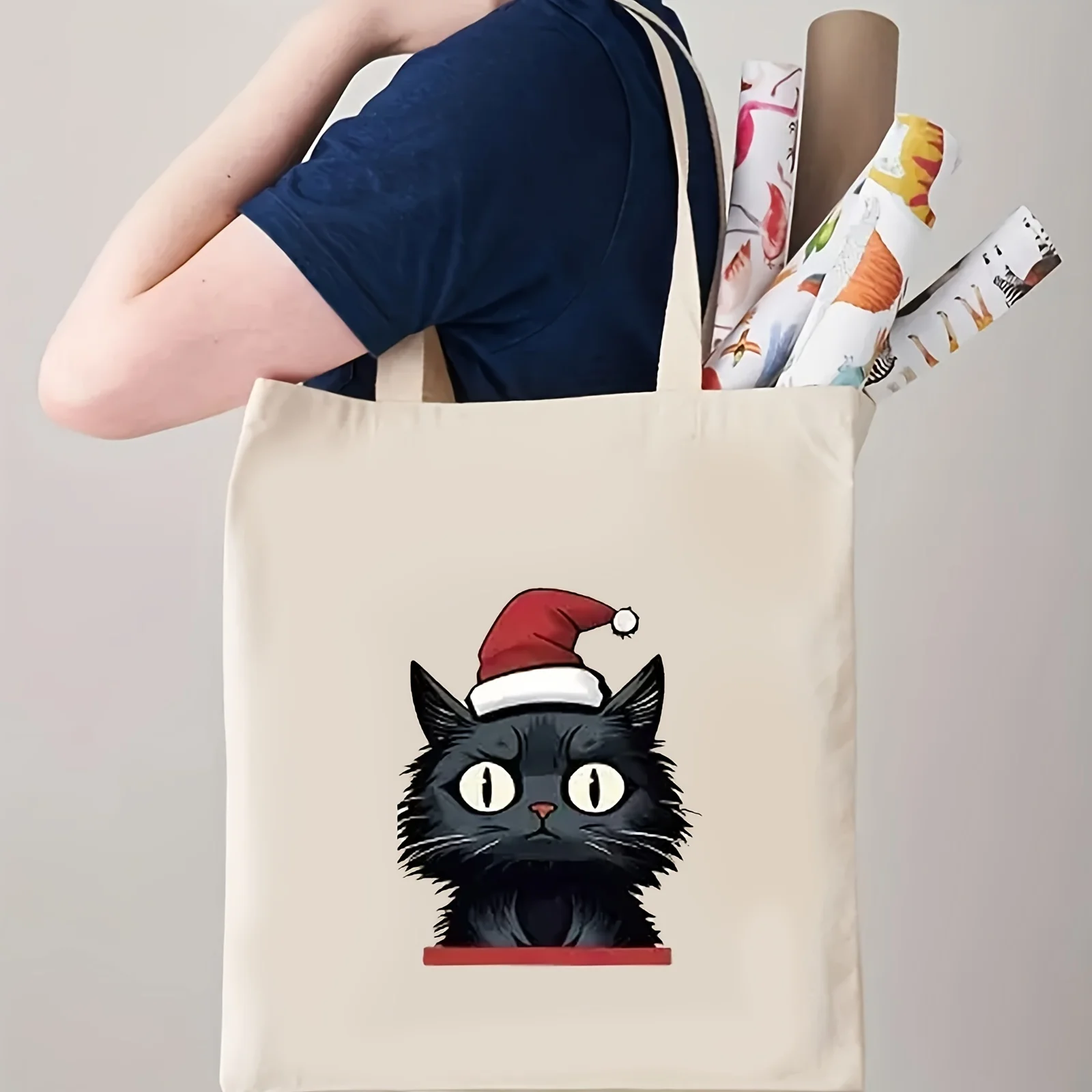 Kawaii Cute Cat Print Tote Bag, Torba na ramię o dużej pojemności, Damska torebka na co dzień do pracy, szkoły, zakupów