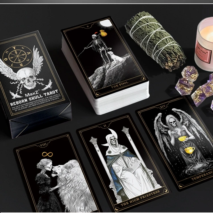 2025 Premium Skull Black Tarot Original Rider Waite Style