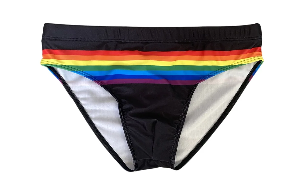 Sexy Rainbow Striped Swimwear Mens Swimming Briefs Push Up Swimsuit Men Swim Wear Summer Men's Bathing Suit Low Rise Beach Short