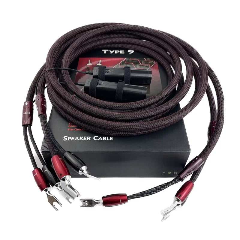 Cable de altavoz de Audio HiFi para audiófilo, conector tipo 9 + PSC sólido  + estrella de cobre puro-Quad plateado, conector Banana y Spade