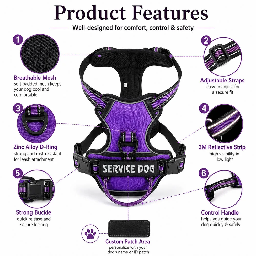 Reflective Personalized Nylon Dog Harness with Breathable Adjustable Design