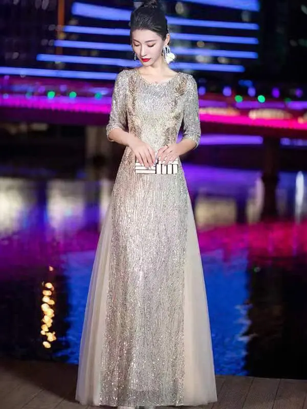 فستان سهرة أنيق للنساء فستان طويل عصري متوسط ​​الخ...