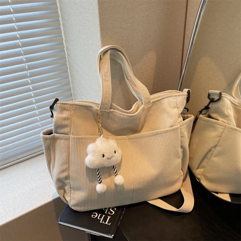 New Corduroy Tote Bag with Zipper Closure, Chic Daily Commuter Handbag Shoulder Crossbody Bag, Ideal for Shopping & Everyday Use