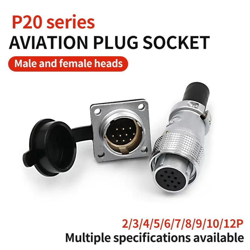 

P20 Aviation Plug Square Plate PLS20 2/3/4/5/6/7/8/9/10/12Pin Connector Copper Male Female Connector 20MM Diameter