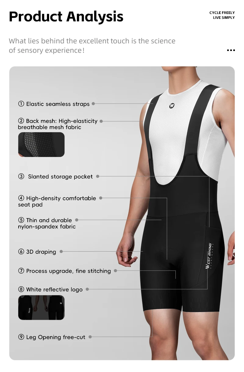WEST BIKING Herren-Radsport-Trägerhose, hohe Taille, atmungsaktiv, Radfahren, Fahrrad-Trägerhose, MTB-Fahrradbekleidung, Mann mit Taschen – Detail 5