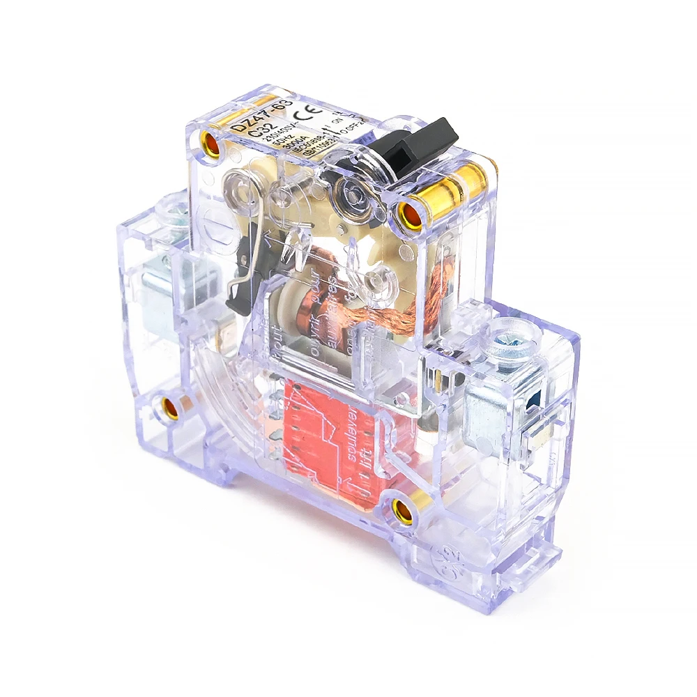 DZ47-63 Transparent Miniature Circuit Breaker Din Rail 1P 6-63A Home Use 230-400V Short Circuit Overload Dual Protection 1 Pcs