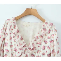 Mini robe à volants à imprimé floral Boho pour femmes, bouton avant, manches longues, col en V, robes de printemps, robe de vacances, courte, éducative, 2025 5