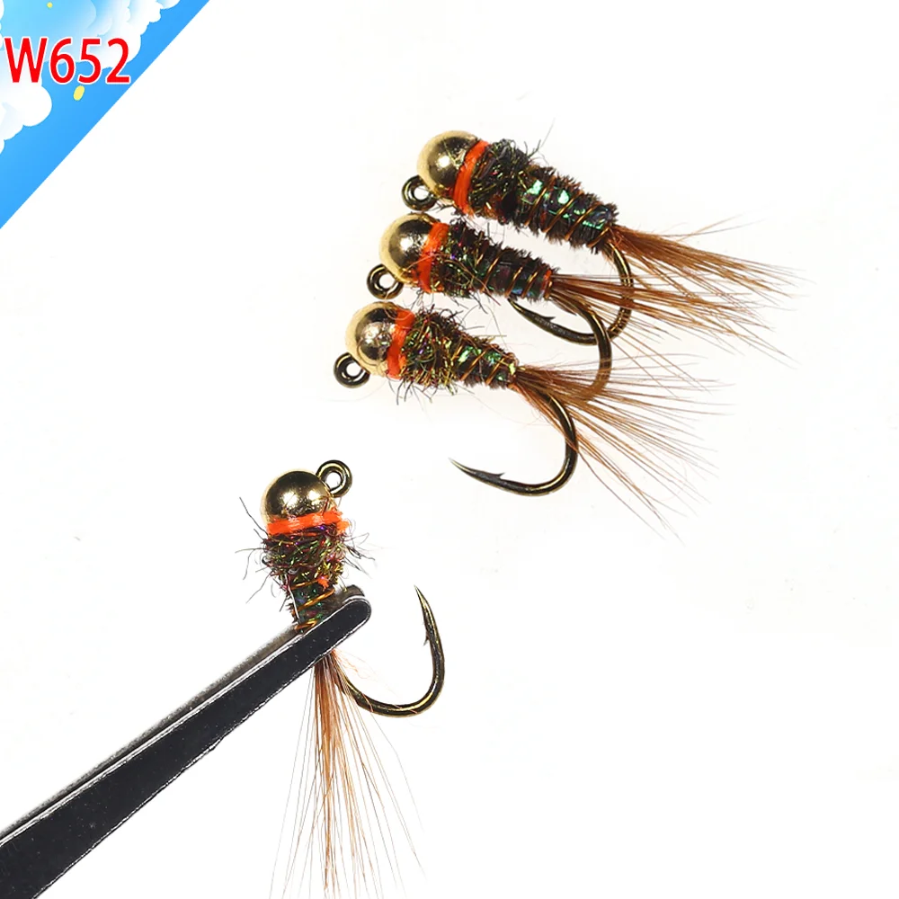 5 Stück/6 Stück # 16 Wolfram-Kugelkopf-Jig-Nymphen-Fliegenhaken mit Widerhaken, schnell sinkende Euro-Wet-Nymphen für Forellen- und Barsch-Angeln, Köder – Detail 5