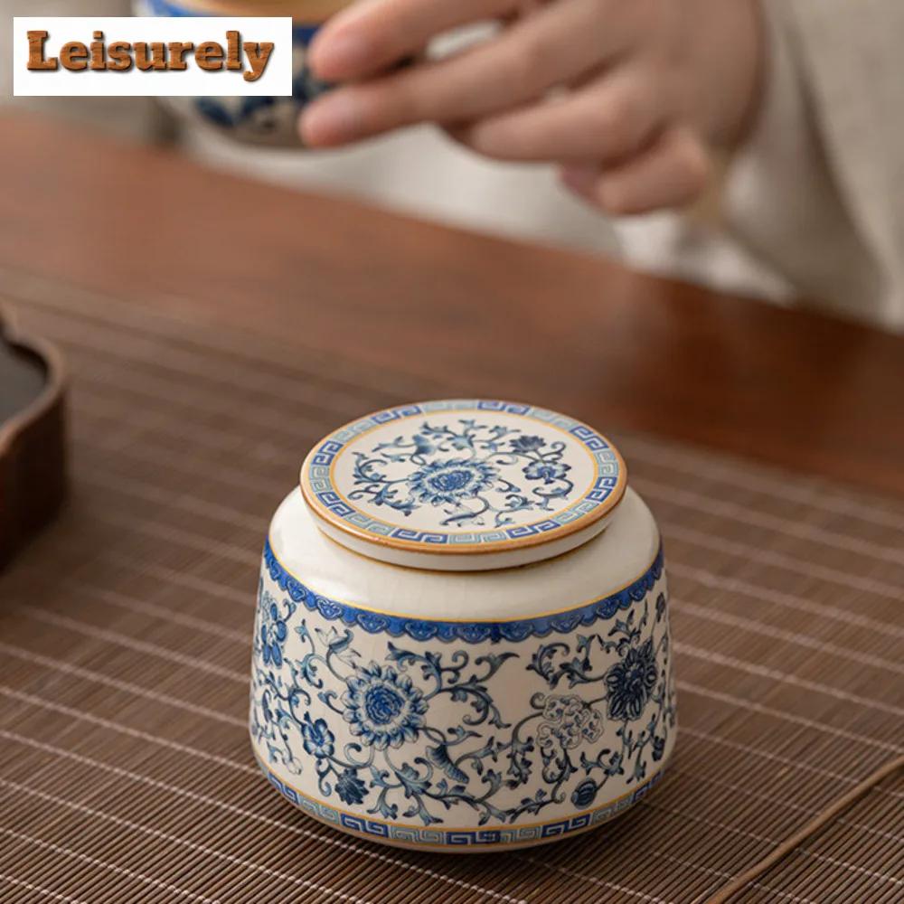 200ml Retro Ru Kiln Blue and White Porcelain Tea Box Organizer Boutique Storage Tank Containers Tea Caddy Teaset Supplies Craft