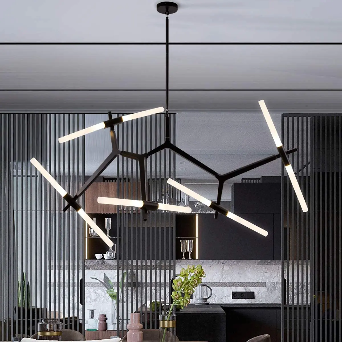 Black Retro Industrial Chandelier Glass Shade Pendant Chandeliers Fixture Lights Indoor Lighting for Dining Living Room Kitchen