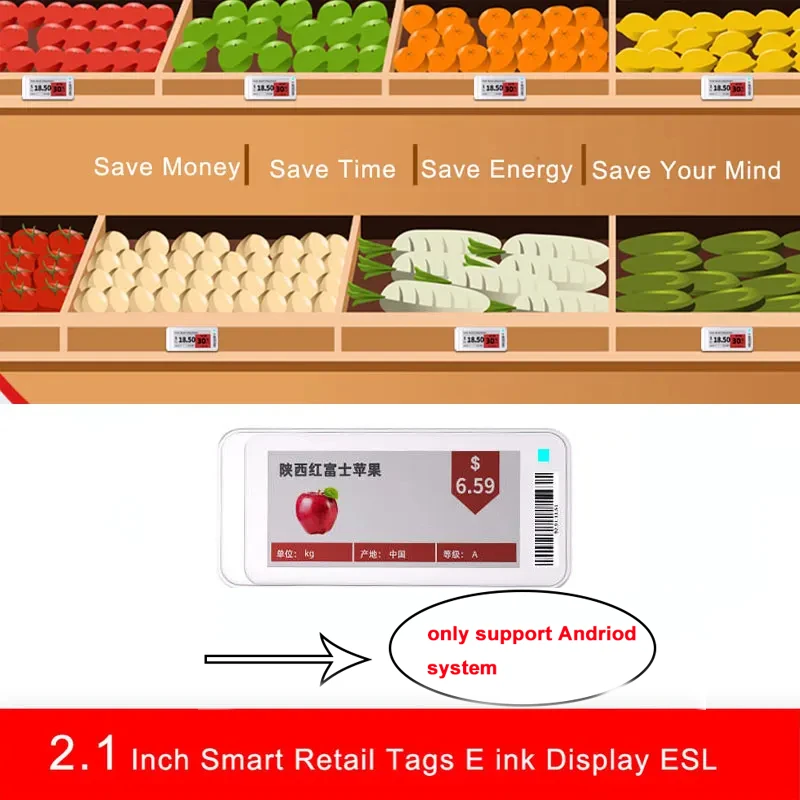 1/2/3/4/5 pcs BLE 5.0 2.1'' Smart Retail Tags E ink Display ESL For Supermarket Electronic Shelf Label Digital Labels APP Update