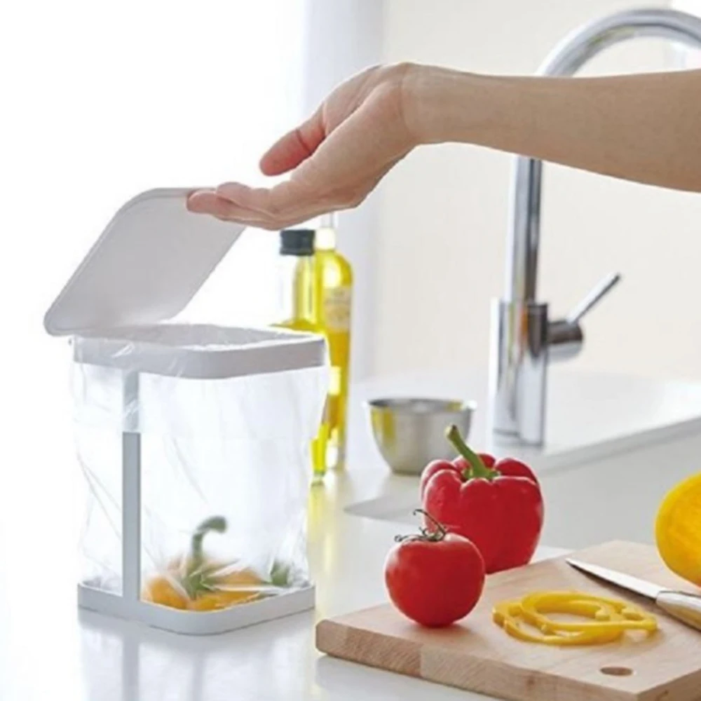 

Creative Desktop Flip Trash Can Iron Storage Bucket Practical Garbage Bag Holder Home Kitchen Living Room