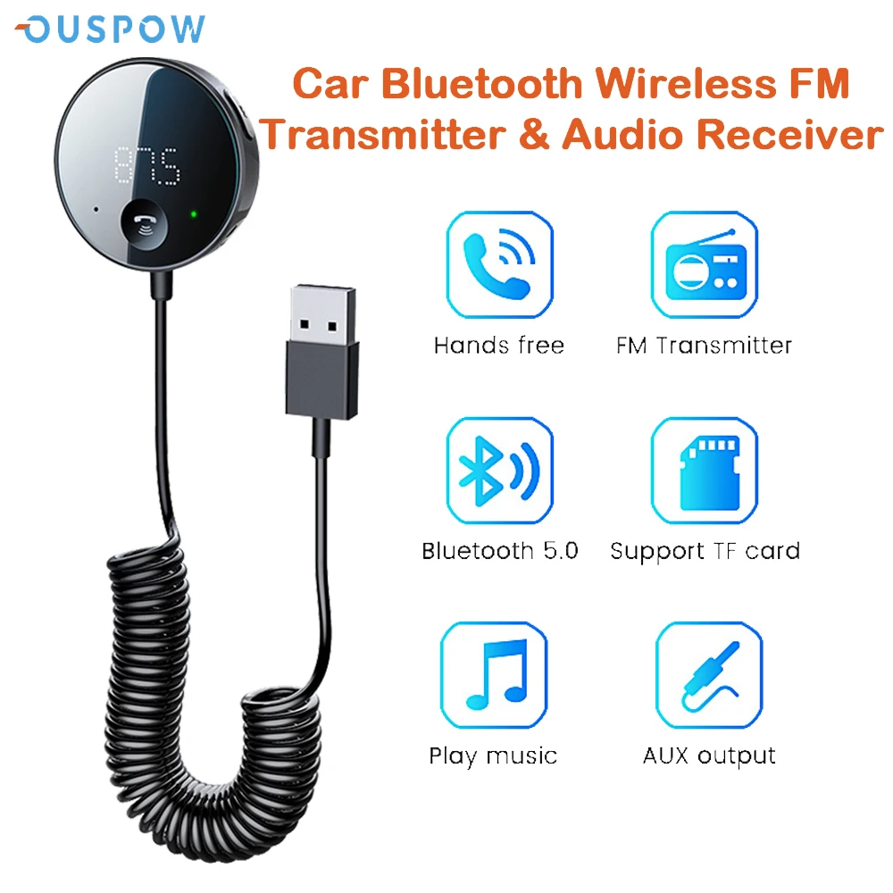 OuspowBluetooth50CarAudioTransmitterWirelessBluetoothFM