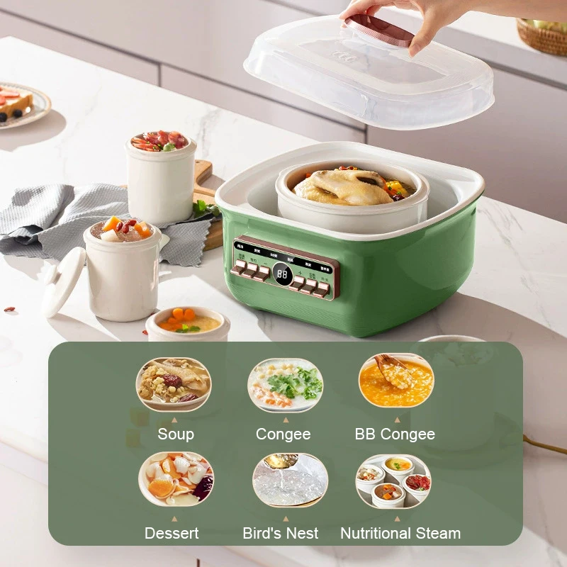 2L Electric Slow Cooker Stew Soup Pot Casserole Porridge Bird's Nest Cooking Machine Dessert Maker Breakfast Maker Ceramic Liner