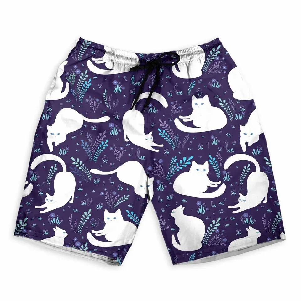 Men's Shorts Summer Shorts Casual Shorts Pocket Drawstring cute cat Breathable Soft Short Fashion Streetwear beach pants for boy 2