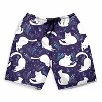 Men's Shorts Summer Shorts Casual Shorts Pocket Drawstring cute cat Breathable Soft Short Fashion Streetwear beach pants for boy 2