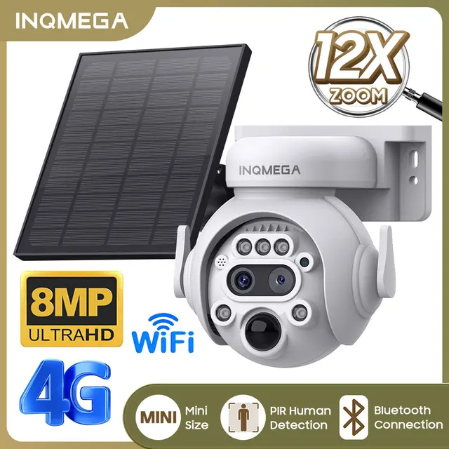 INQMEGA 8MP 4K Solar Powered Camera 4G Outdoor WIFI Camera with Solar Panel 12X Optical and Digtal Zoom CCTV Surveillance 1