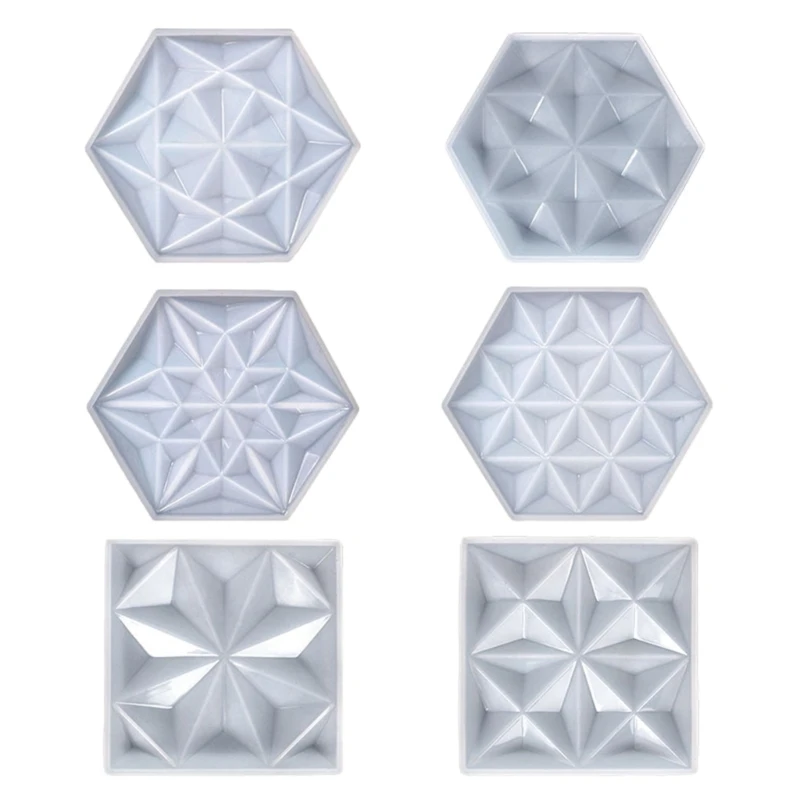 

R3MC Diy Crystal Epoxy Hexagon Square Mirror Silicone Mold Dish Tray Mold for Casting with Resin Concrete Cement