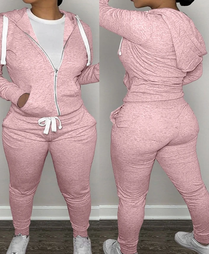 Pants Sets for Women 2024 Autumn Winter Zipper Design Hooded Sweatshirt Long Sleeve Slim Tops and Drawstring Sweatpants Pant Set