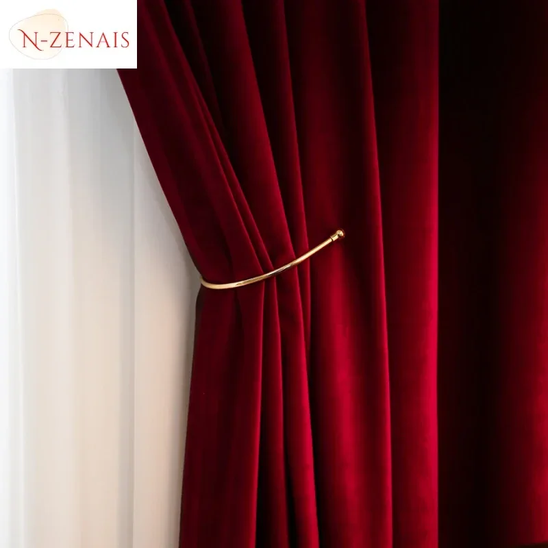 Modern Luxury Nordic Burgundy Red Velvet Curtains 1