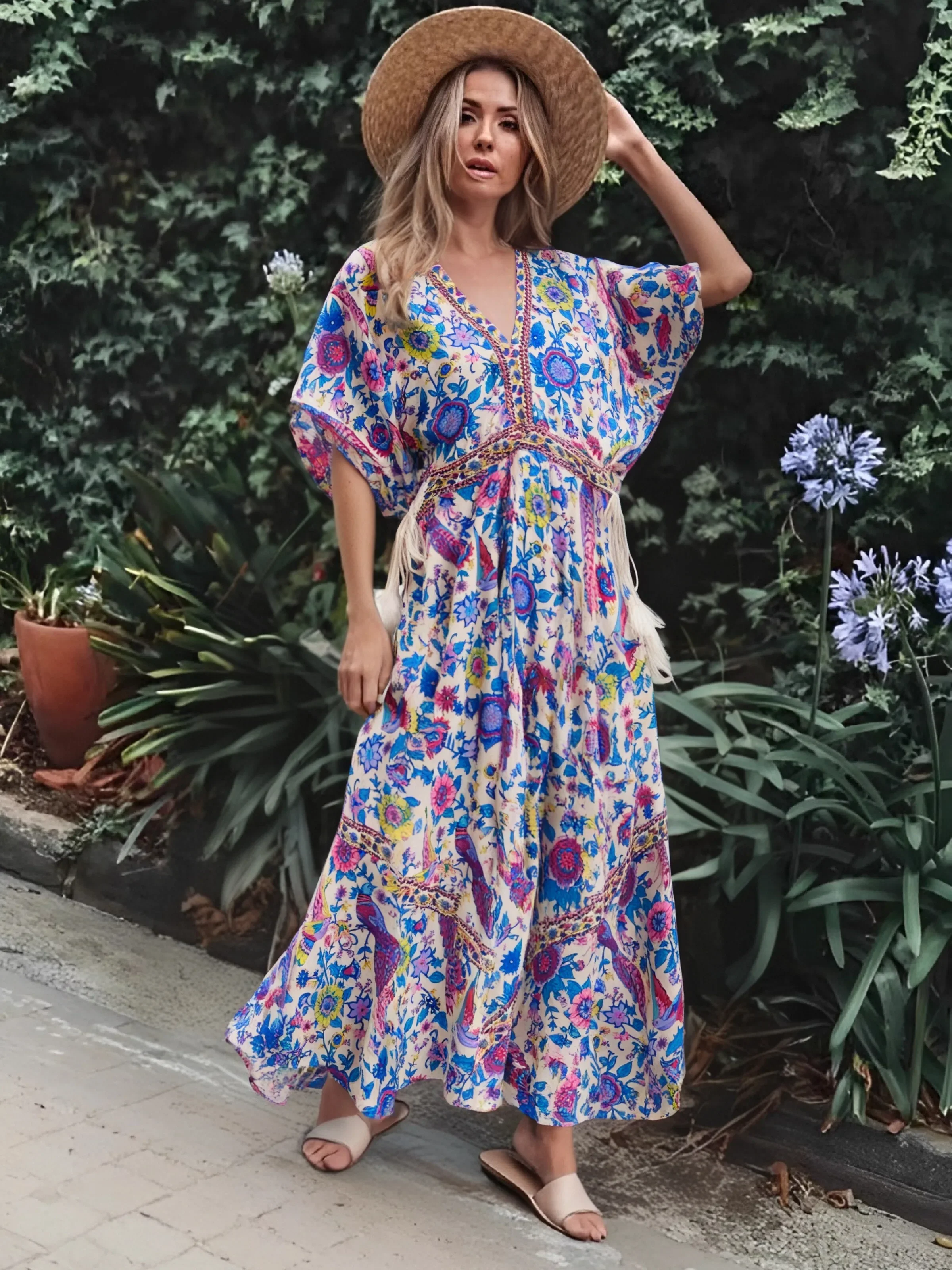 boho western maxi dress Sheer Illusion Boho Lace Sheath Beach Country Wedding Dress Western  Romantic Plunging Maxi Dress with Split Front main image 1