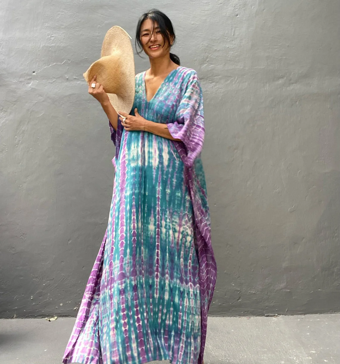 Fashion Casual Striped Print Long Dresses Women Bohemian V-neck Bat Sleeve Loose Slit Beach Dress Summer New Beachwear Vestidos 42 Fashion Casual Striped Print Long Dresses Women Bohemian V-neck Bat Sleeve Loose Slit Beach Dress Summer New Beachwear Vestidos
