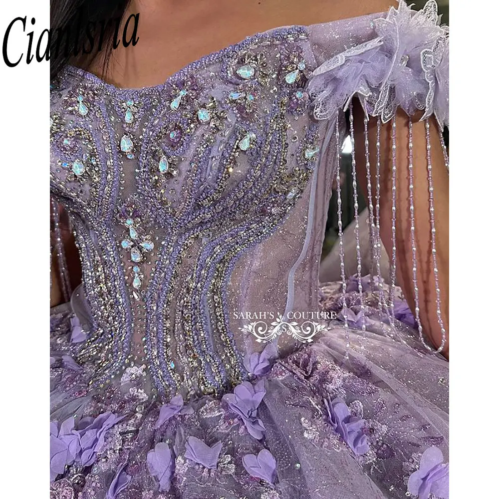 Sweetheart Straps Sleeveless Beaded 3D Flowers Appliques Lilac Quinceañera Dresses WQ1407