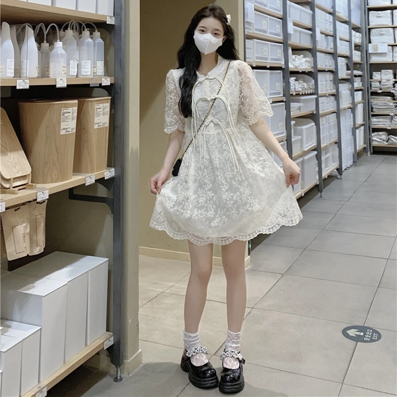 

2023 French Lace Dress Women's Summer Small Design Sense High Waist Fashion Versatile Slim Free Shipping