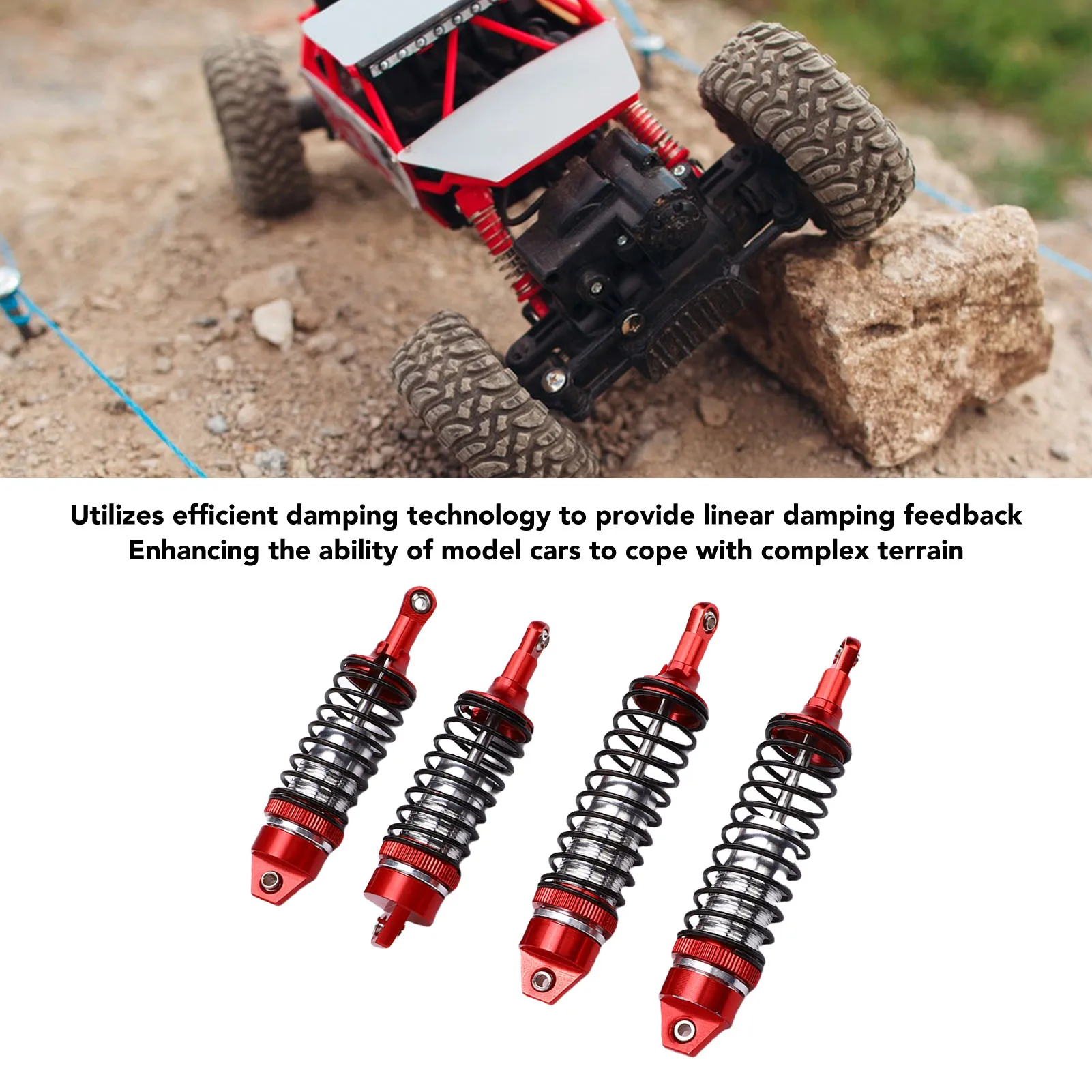 RC카 앞뒤 충격 흡수 장치 2쌍 알루미늄 합금 경량 1/10 효율적인 댐핑 RC 쇼크 업소버 댐퍼 세트 (RC 크롤러용)