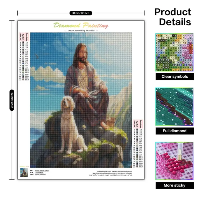 CHENISTORY Full Diamond Mosaic Jesus And The Lamb 5D Diamond Embroidery Painting Portrait Arts And Crafts Pictures For The Home diamond painting