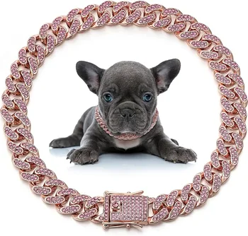dog chain collar, crystal pet collar, cuban link necklace, cat chain jewelry, pet necklace accessory, dog jewelry, cat jewelry, bling pet collar, small dog accessory, pet supplies, 1