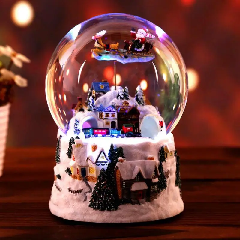

Musical Snow Globe Glitter Water Santa Claus Decoration Train Rotating Luminous Music Box Plays We Wish You A Merry Christmas