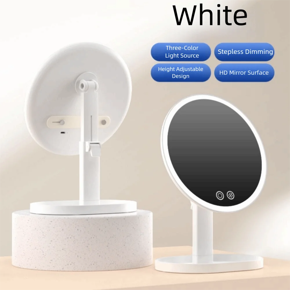 Removable Makeup Mirror with LED Light Tricolor Light Rotatable Daylight Vanity Mirror with Storage Base Touch Control